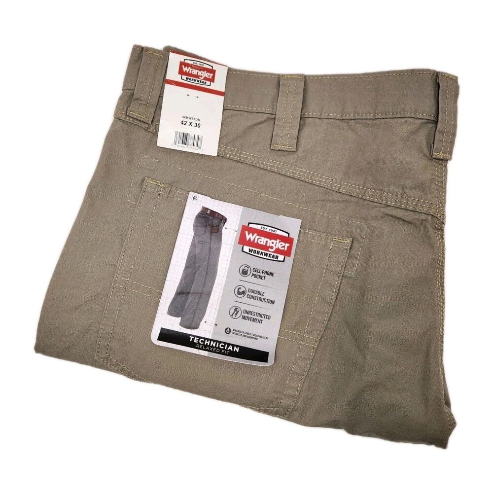 NWT Wrangler Workwear Technician Pants Men's 42x30 Brown‎ Relaxed Fit Straight